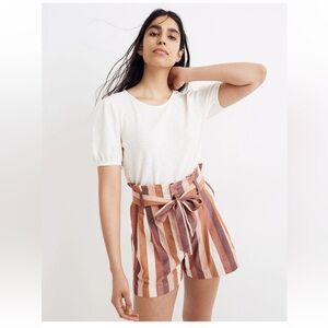 Madewell Paperbag Shorts in Rainbow Stripe Women’s Sz 14 Linen Blend High Waist